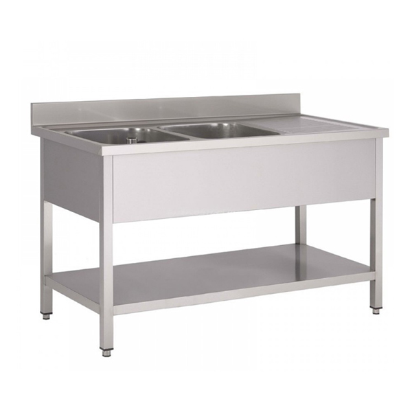 RVS-Spoeltafel-met-onderschap-2-bakken
