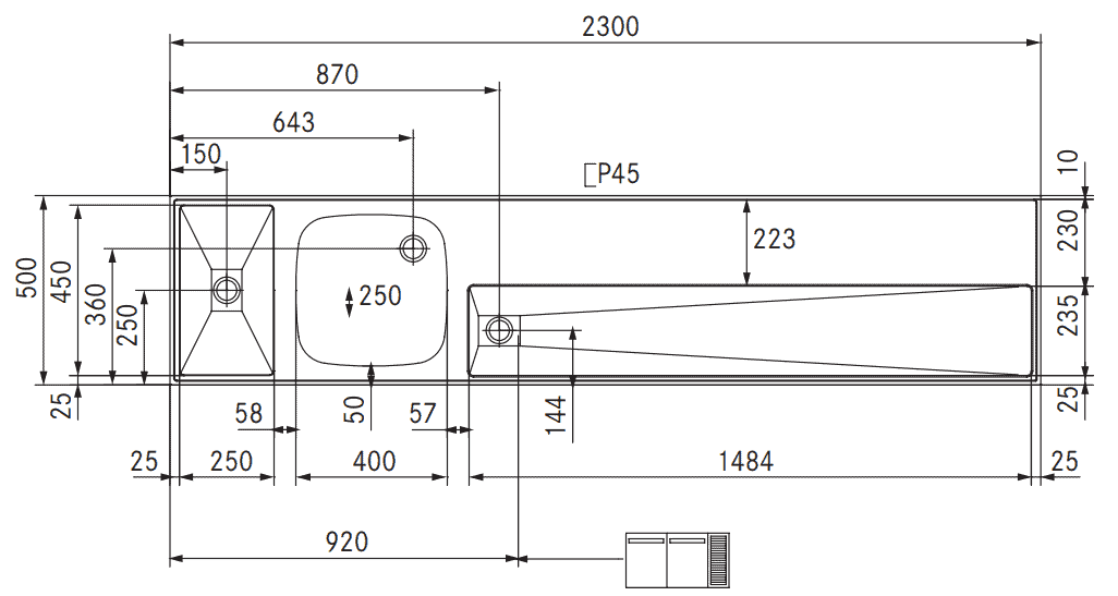 rvs_spoeltapblad_franke_st-bb230-1_bak_links_maatvoering